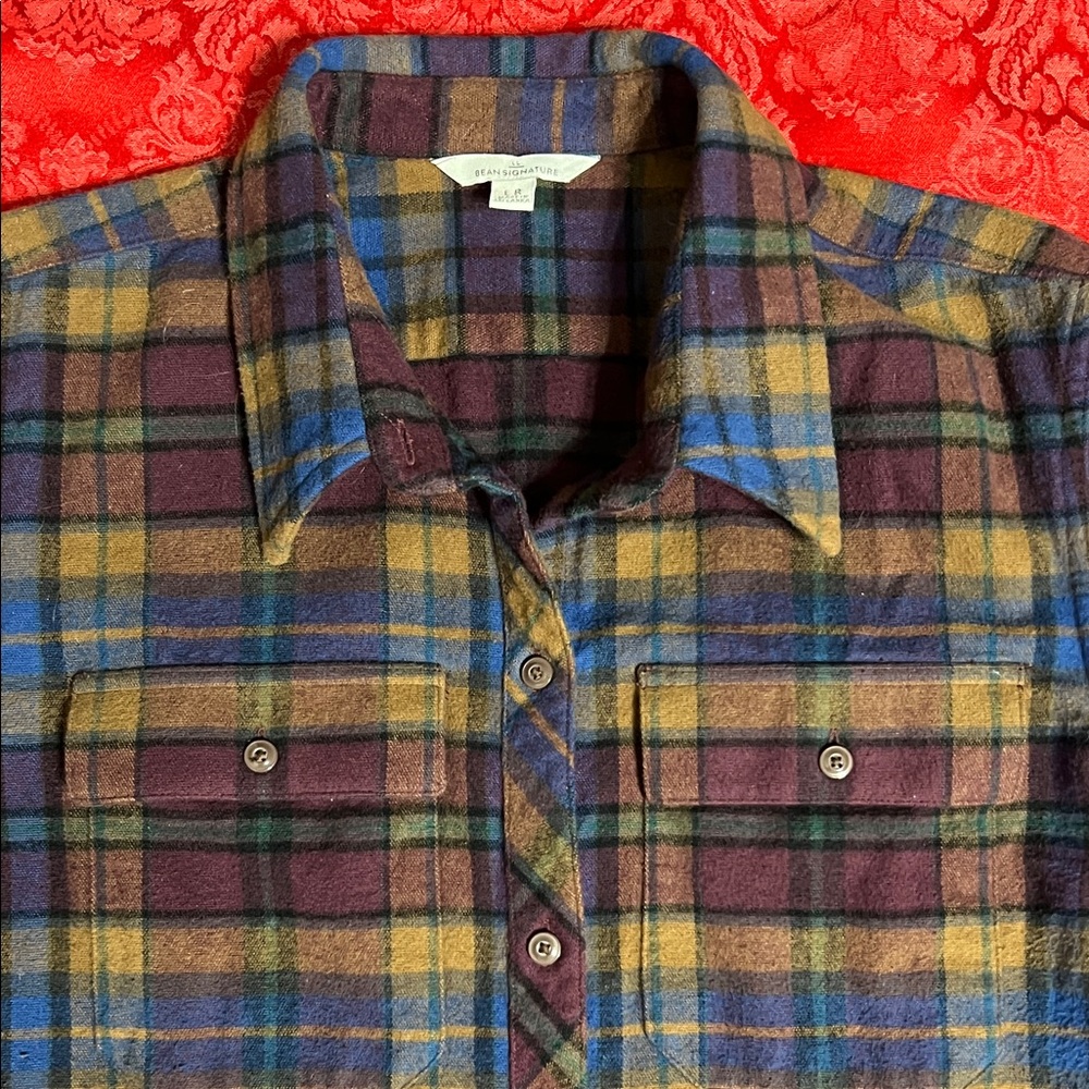L.L. Bean Signature Chamois Cloth Shirt Flannel Multicolor Plaid LR